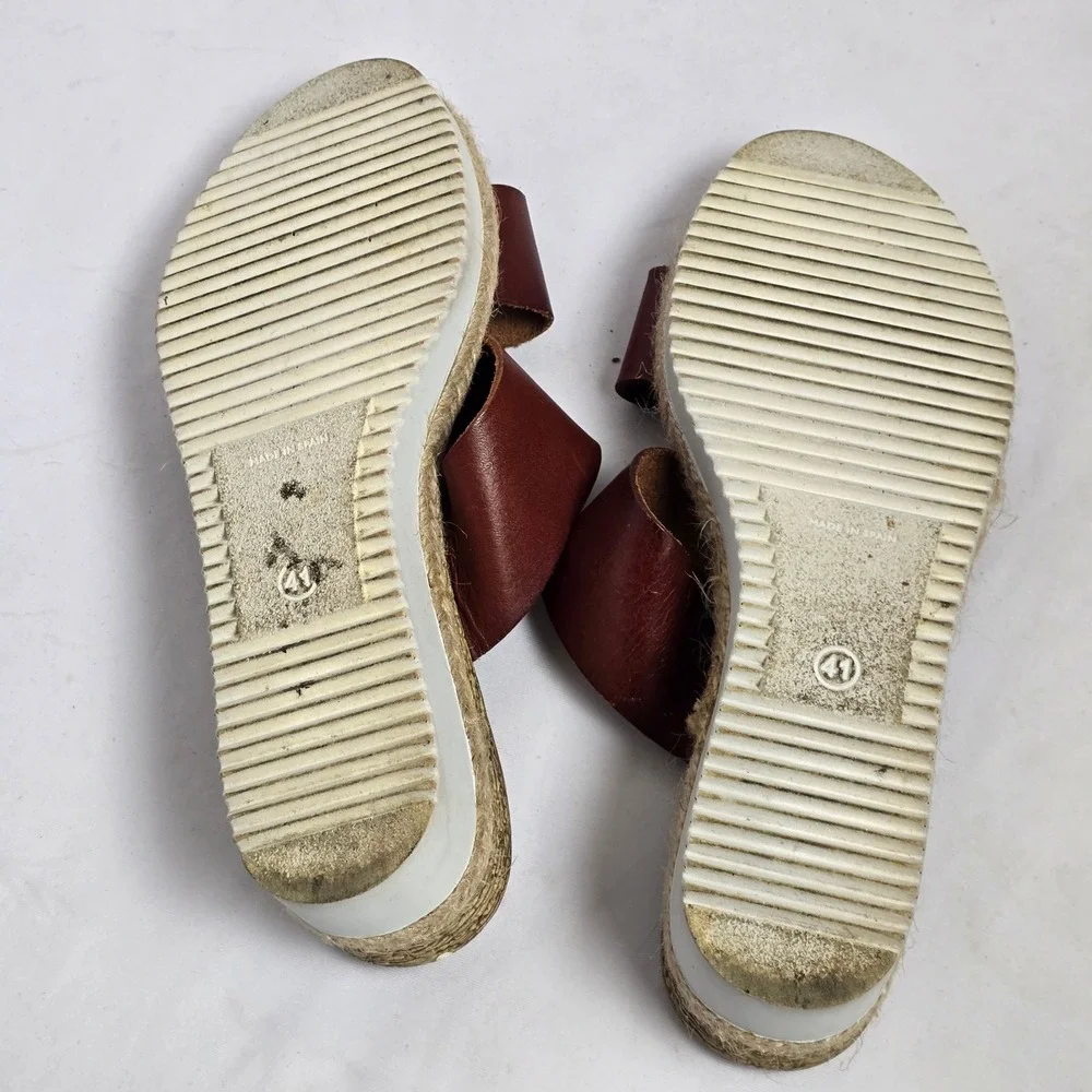Bertuchi Spain Leather Espadrille Platform Sandals Brown Burgundy Wedge Women 41